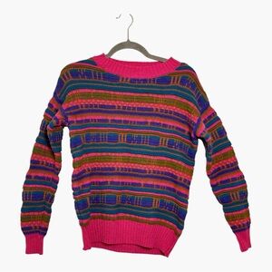Wild Fable Pink Blue Statement Knit Sweater Electric Vintage Inspired XS